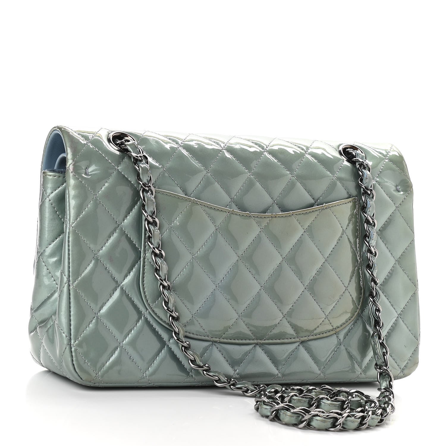 Chanel Patent Calfskin Quilted Medium Double Flap Turquoise 2 of 17