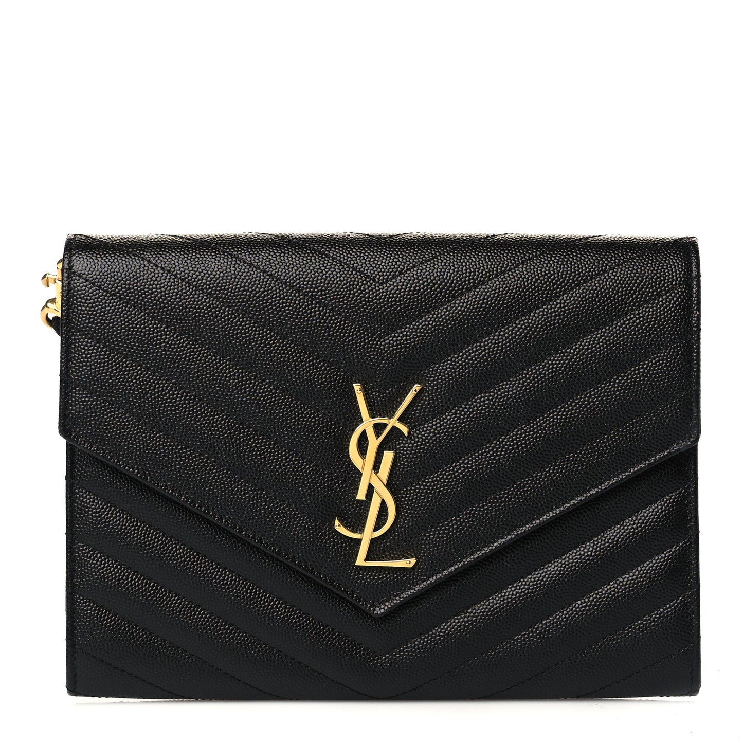 Grain De Poudre Matelasse Chevron Monogram Envelope Clutch Black