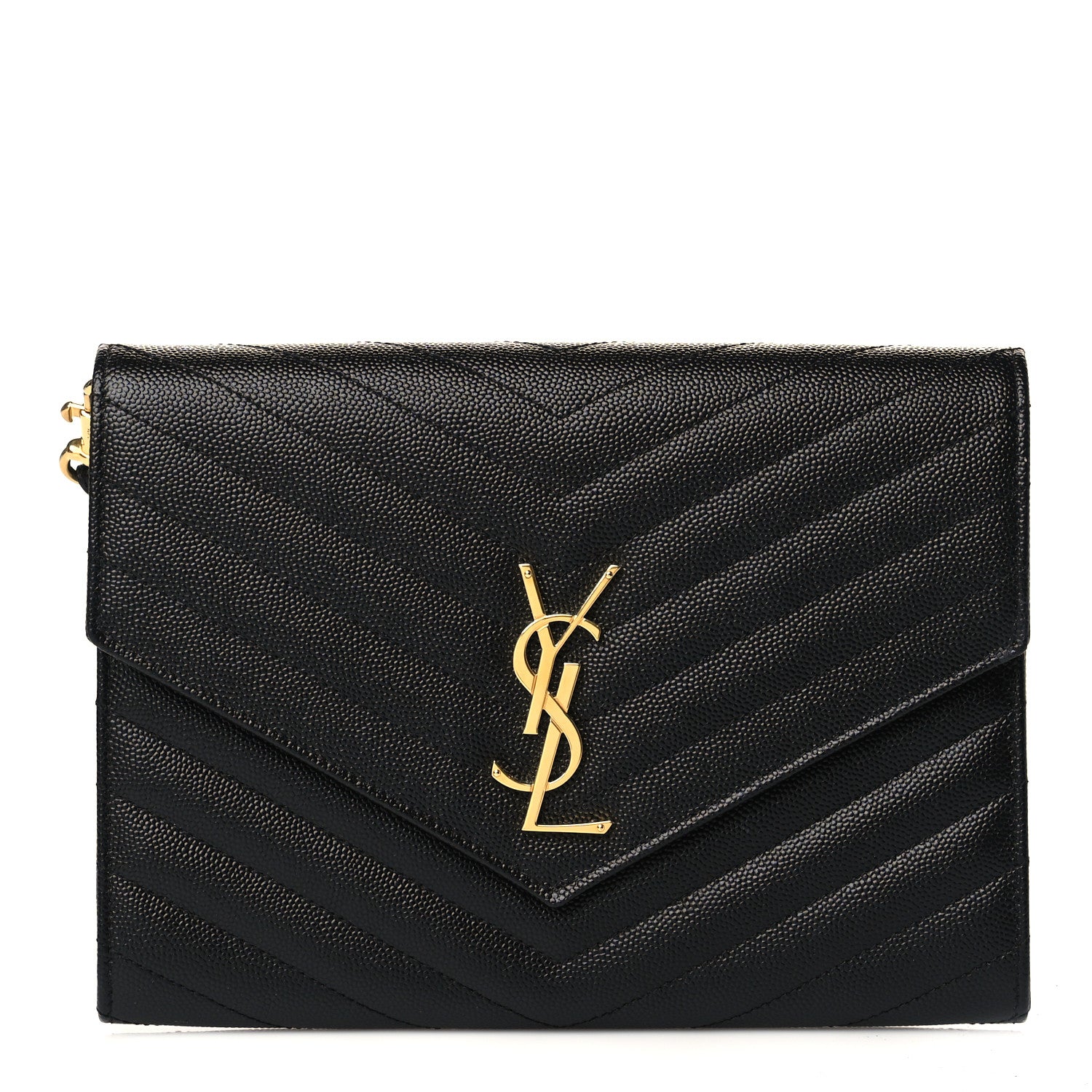 Saint Laurent Grain De Poudre Matelasse Chevron Monogram Envelope Clutch Black 1 of 9