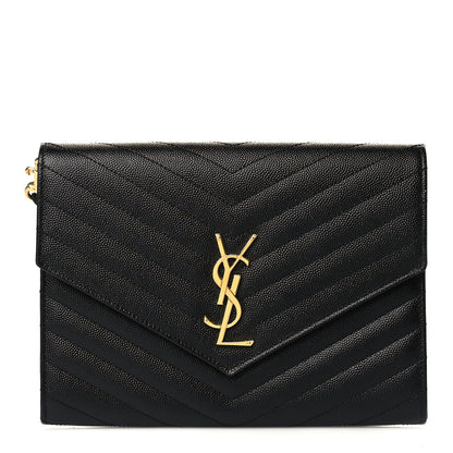 Saint Laurent Grain De Poudre Matelasse Chevron Monogram Envelope Clutch Black 1 of 9