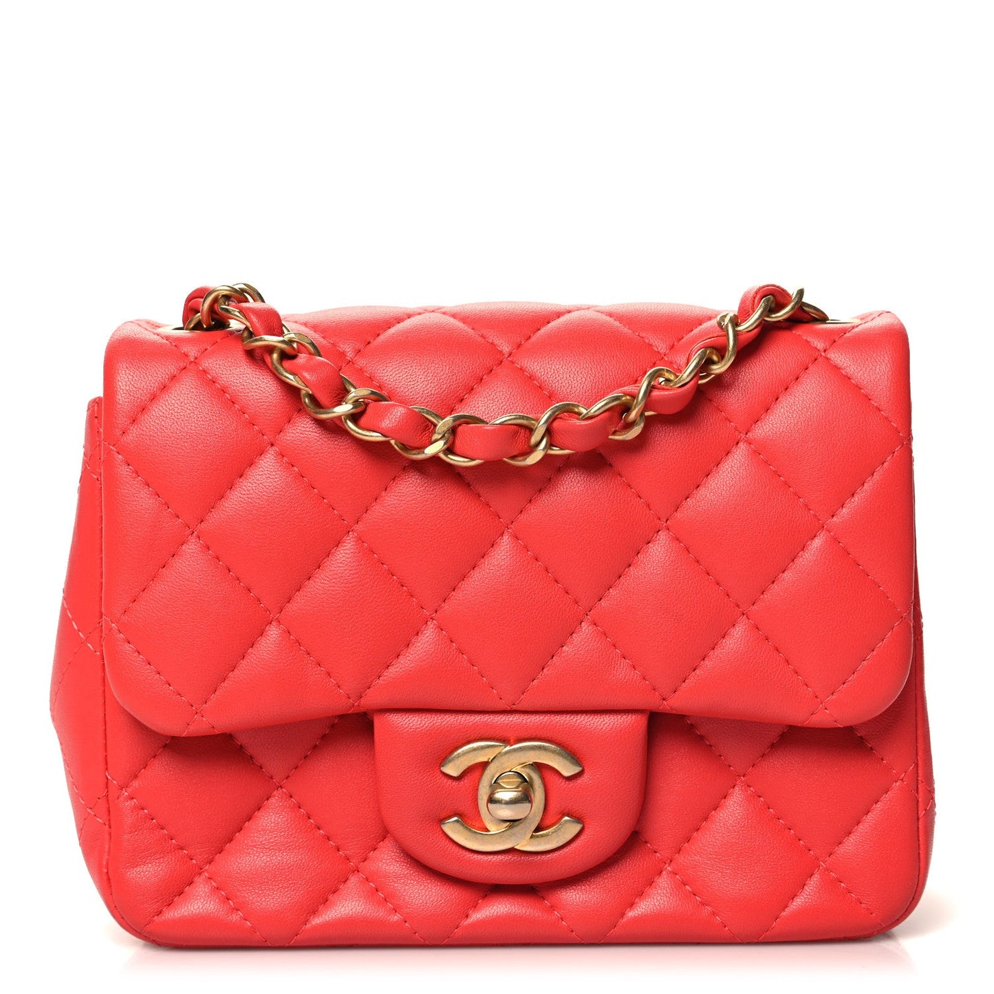 Lambskin Quilted Mini Square Flap Red