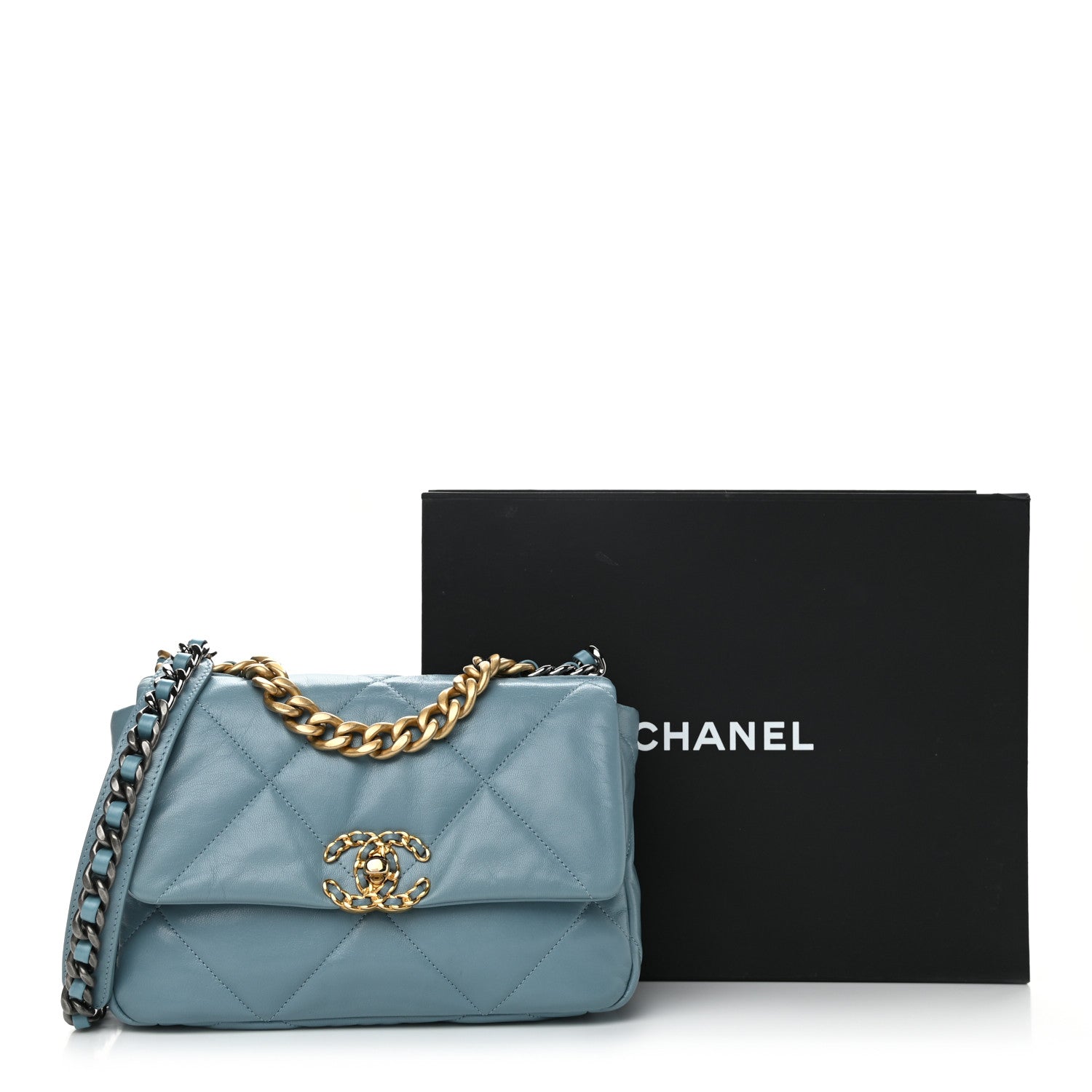 Chanel Goatskin Quilted Medium Chanel 19 Flap Light Blue 10 of 10