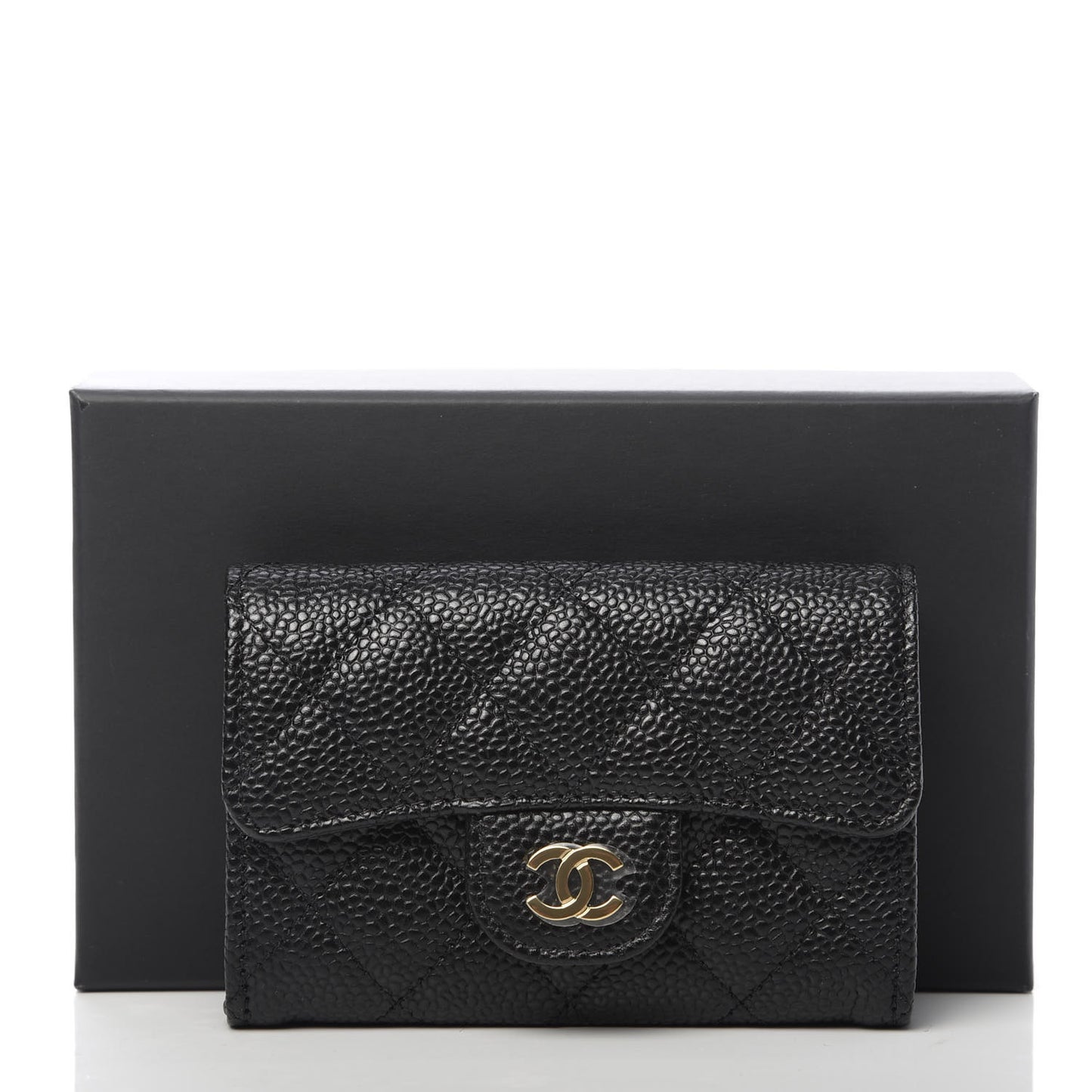 Caviar Quilted Flap Card Holder Wallet Black