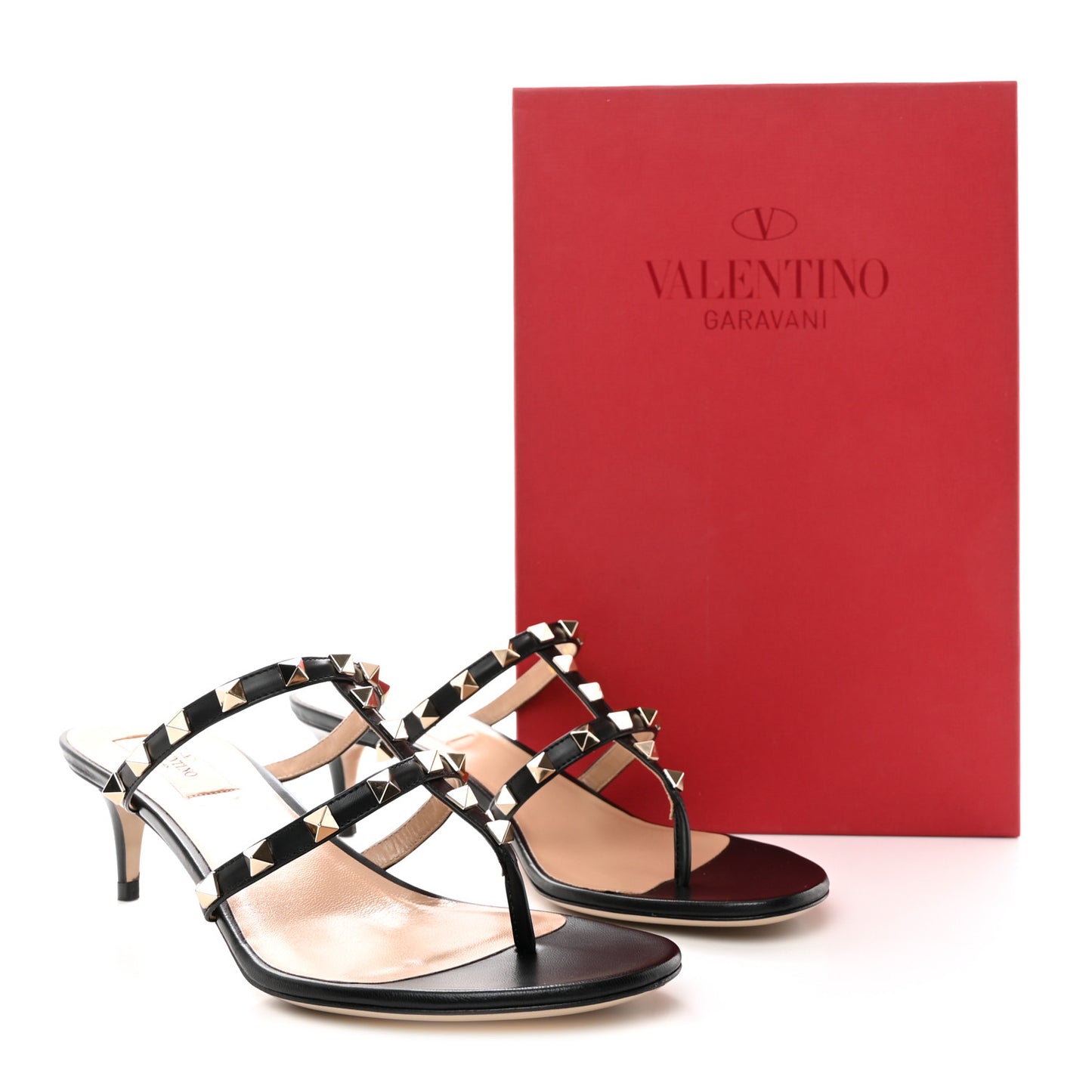 Calfskin Rockstud 50mm Flip Flop Thong Sandals 38 Black