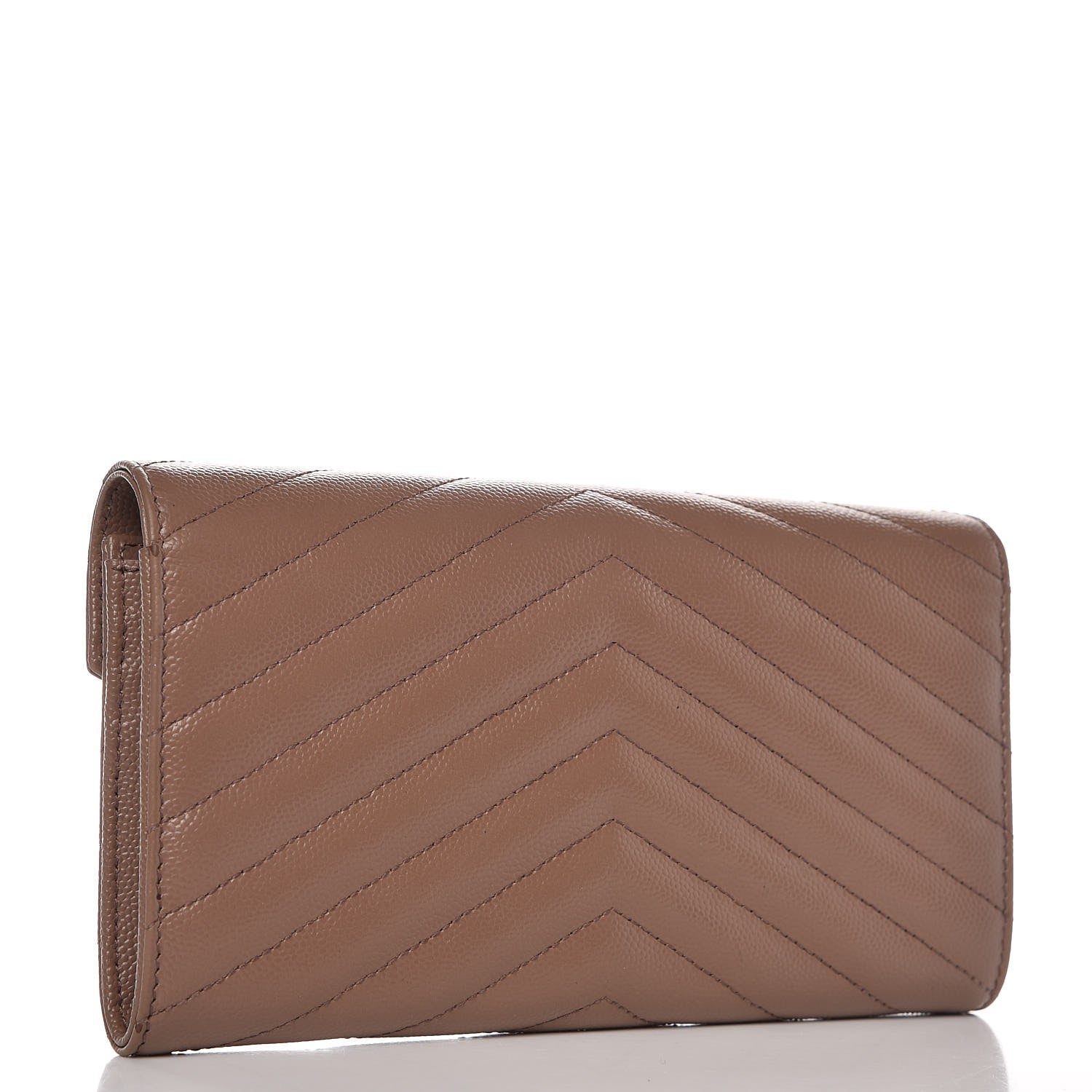 Saint Laurent Grain De Poudre Matelasse Chevron Monogram Flap Wallet Taupe 3 of 9