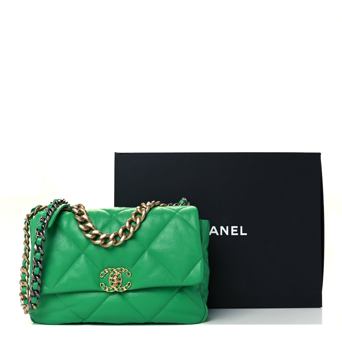 Lambskin Quilted Large Chanel 19 Flap Green