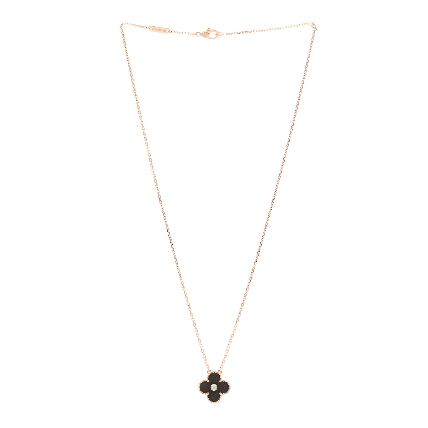 18K Rose Gold Diamond Silver Obsidian Vintage Alhambra Pendant Necklace