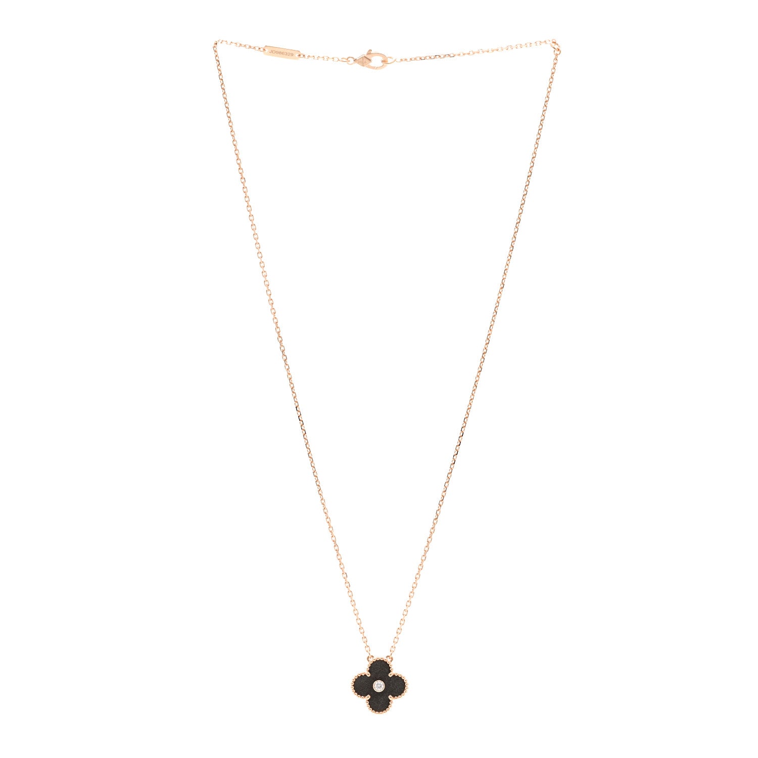 Van Cleef & Arpels 18K Rose Gold Diamond Silver Obsidian Vintage Alhambra Pendant Necklace 3 of 5