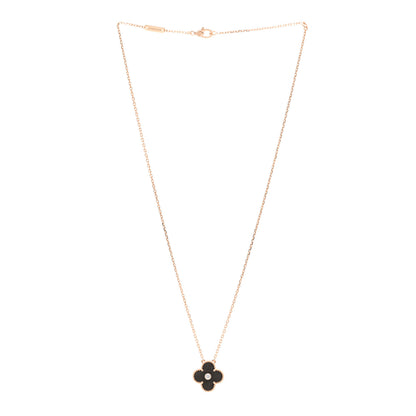 Van Cleef & Arpels 18K Rose Gold Diamond Silver Obsidian Vintage Alhambra Pendant Necklace 3 of 5