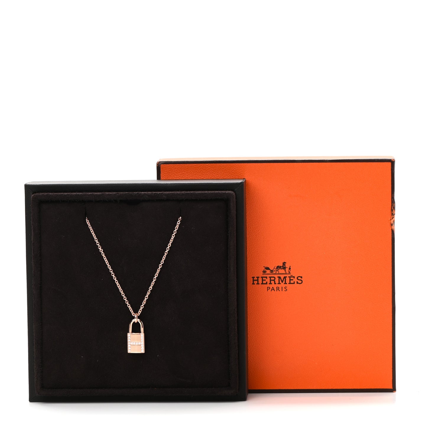 18K Rose Gold Diamond Amulettes Cadenas Pendant Necklace