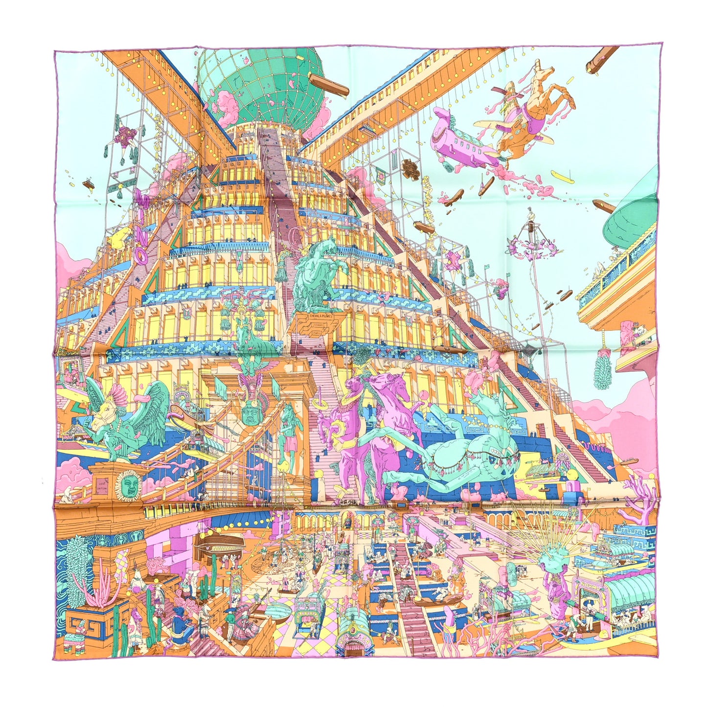 Silk La Legende Du Cheval Scarf 90 Mauve Aqua Camel