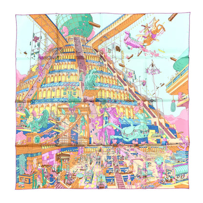 Hermes Silk La Legende Du Cheval Scarf 90 Mauve Aqua Camel 1 of 3