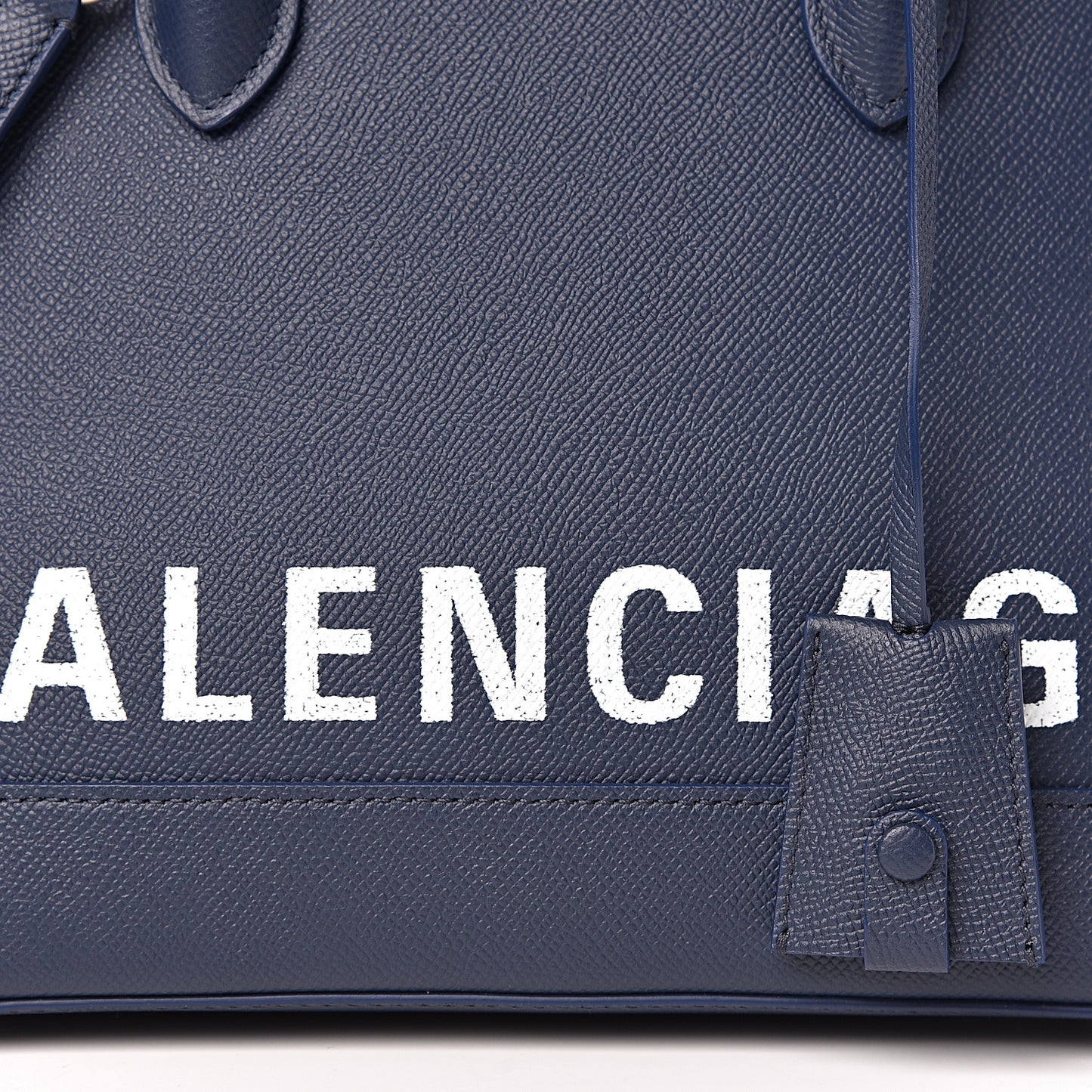 Signature Grained Calfskin Logo S Ville Top Handle Bag Bleu Canopee White