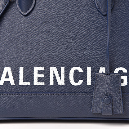 Balenciaga Signature Grained Calfskin Logo S Ville Top Handle Bag Bleu Canopee White 8 of 10