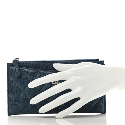 Chanel Iridescent Caviar Quilted Classic Zip Pouch Navy 2 of 6