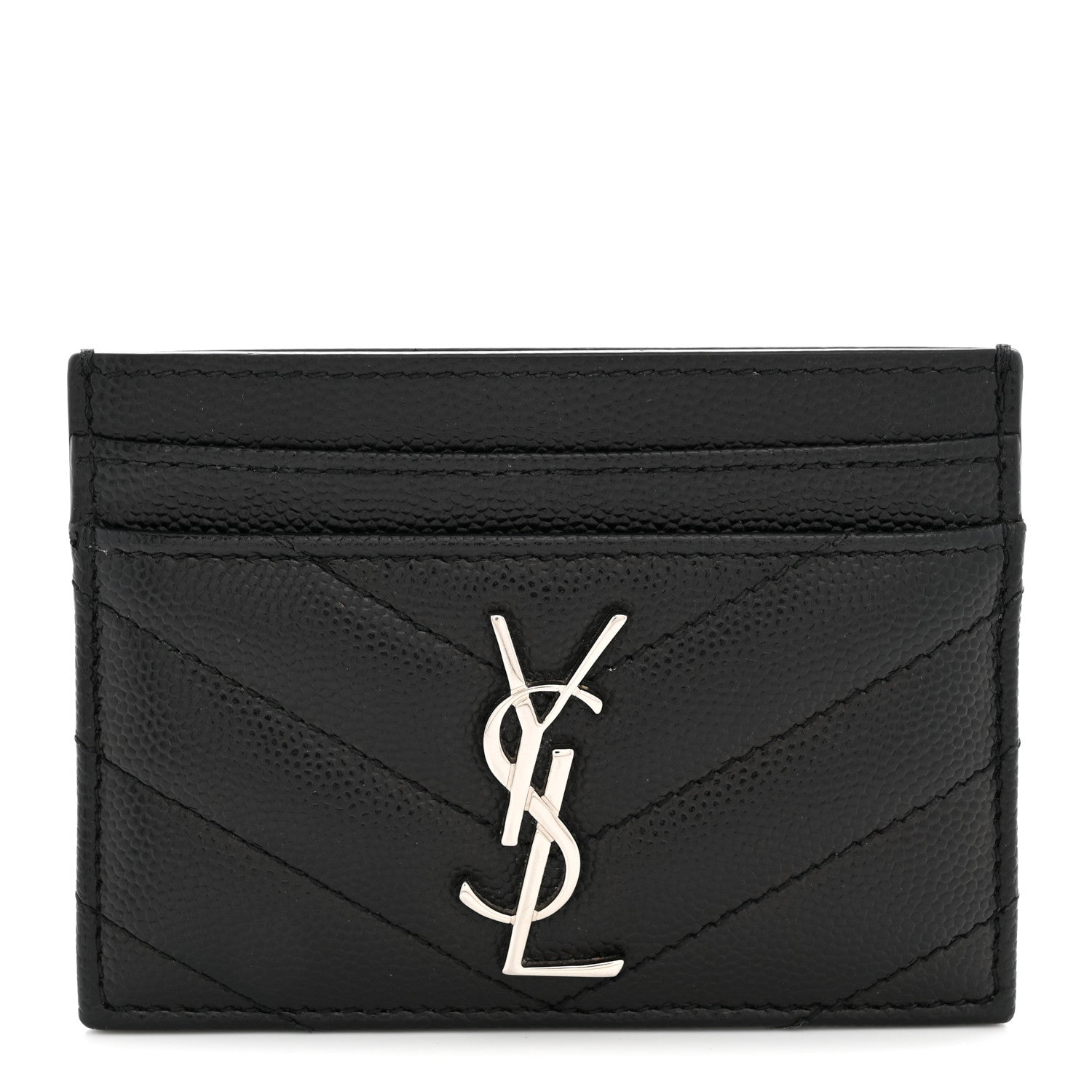 Saint Laurent Grain De Poudre Matelasse Chevron Monogram Credit Card Case Black 1 of 8