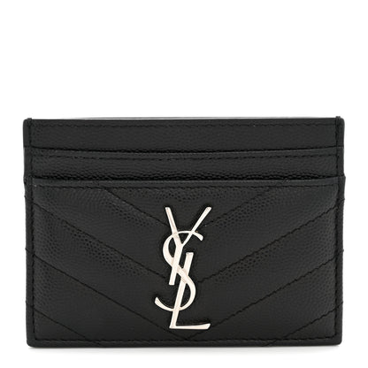 Saint Laurent Grain De Poudre Matelasse Chevron Monogram Credit Card Case Black 1 of 8