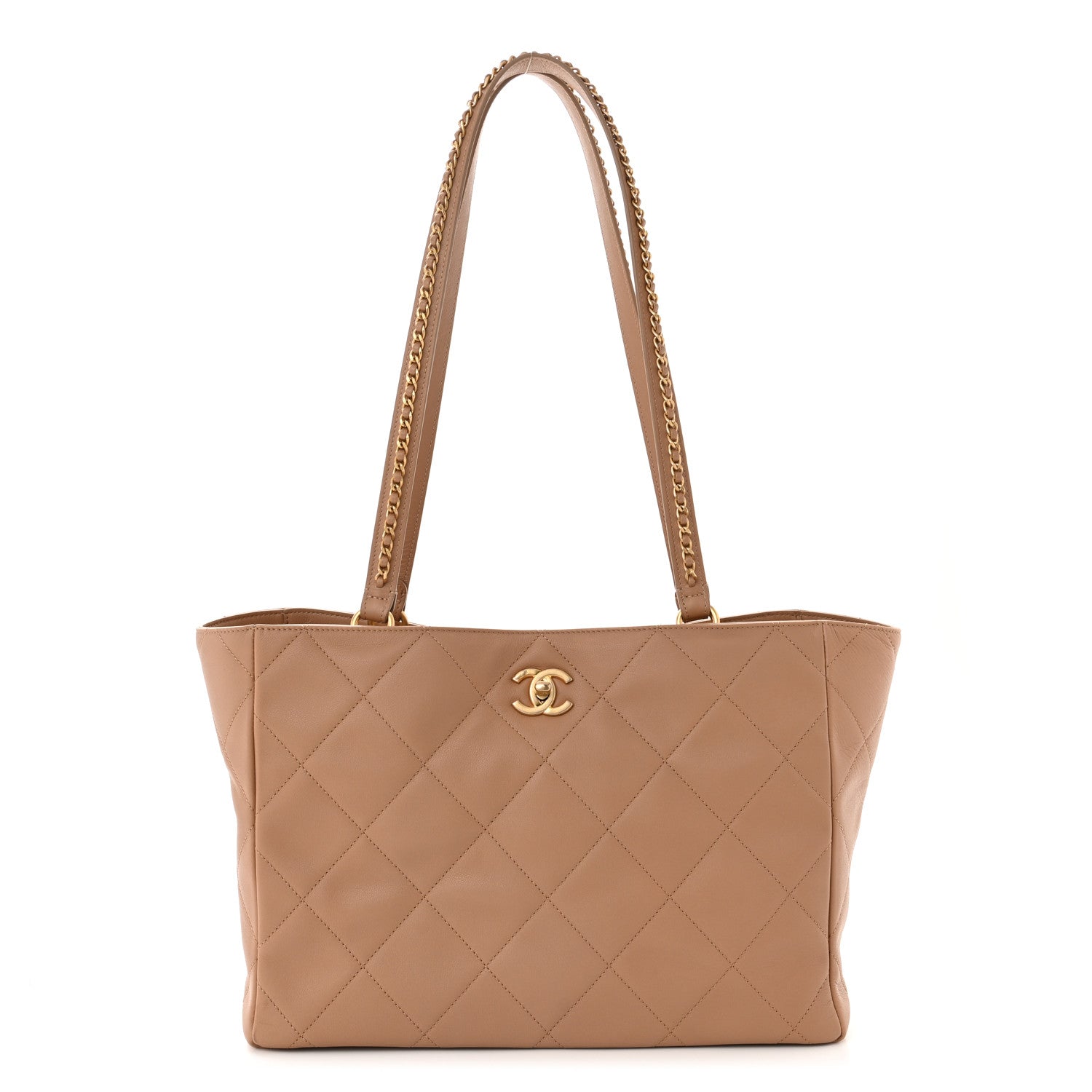 Chanel Calfskin Quilted Chain Shopping Tote Beige 1 of 10