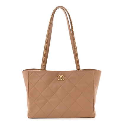 Chanel Calfskin Quilted Chain Shopping Tote Beige 1 of 10
