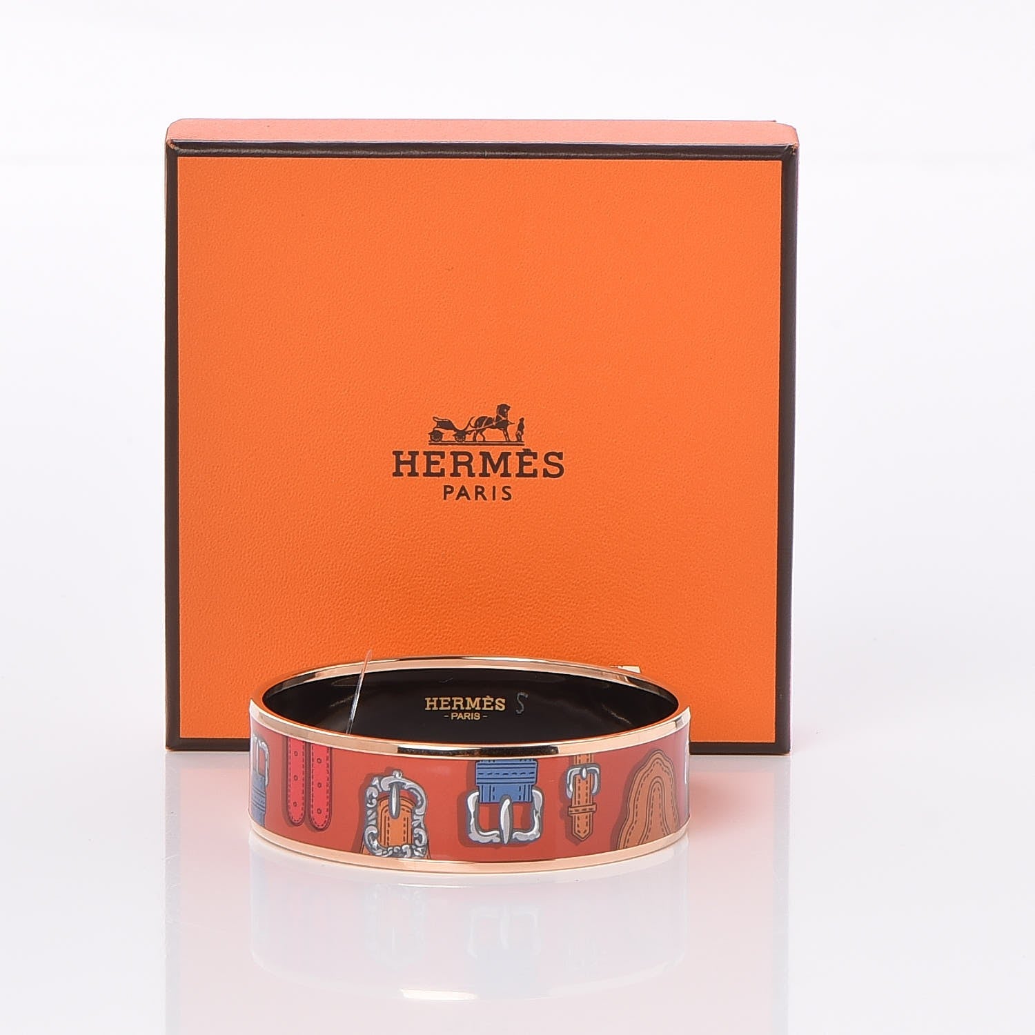 Hermes Enamel Printed Harnais Des Presidents Wide Bracelet 62 Folk 6 of 6