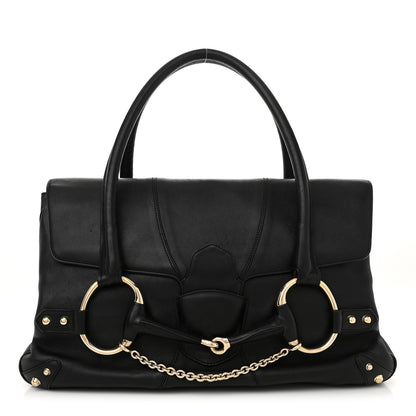 Gucci Grained Calfskin Large Horsebit Chain Flap Bag Black 1 of 16