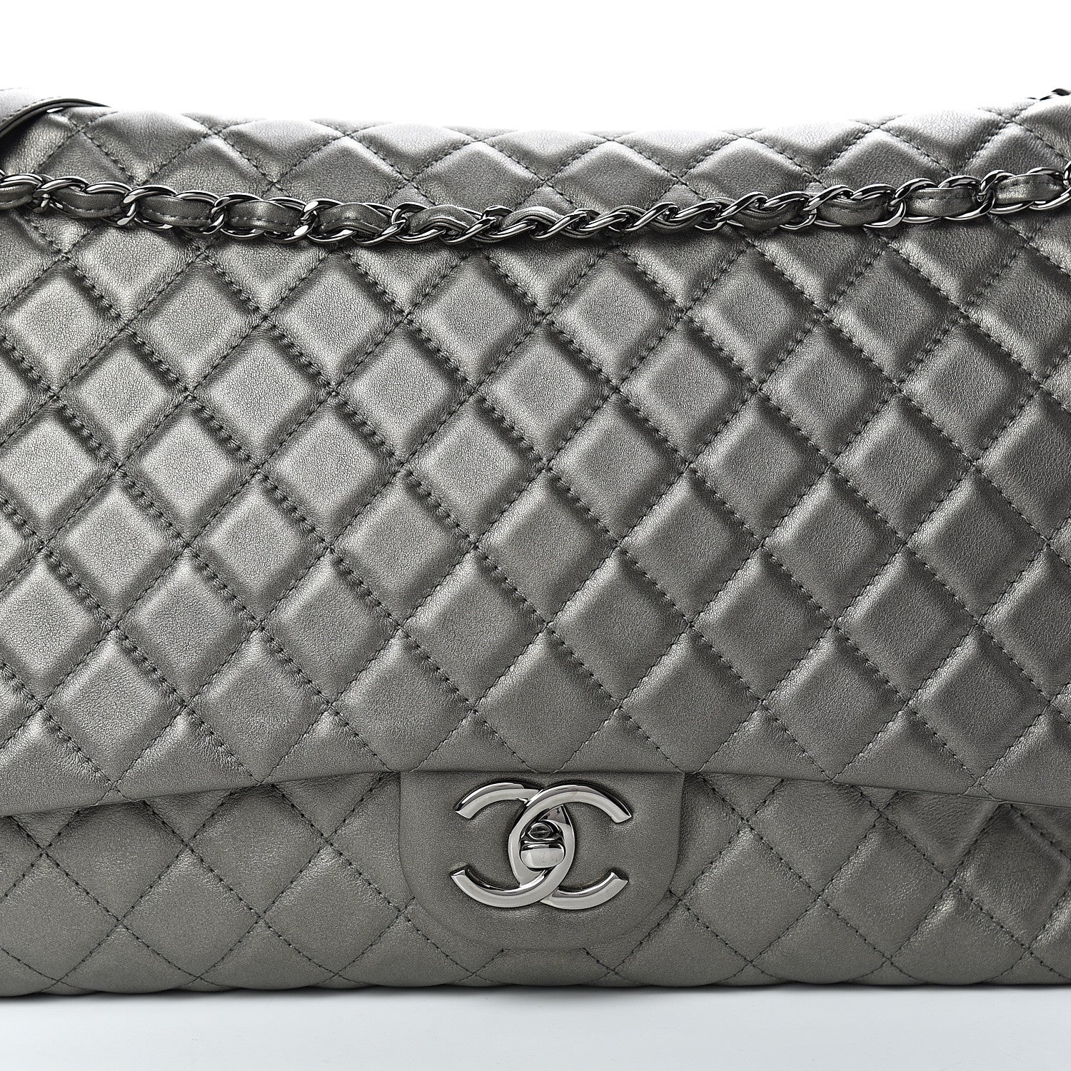 Chanel Metallic Calfskin Quilted XXL Travel Flap Bag Dark Silver 7 of 9