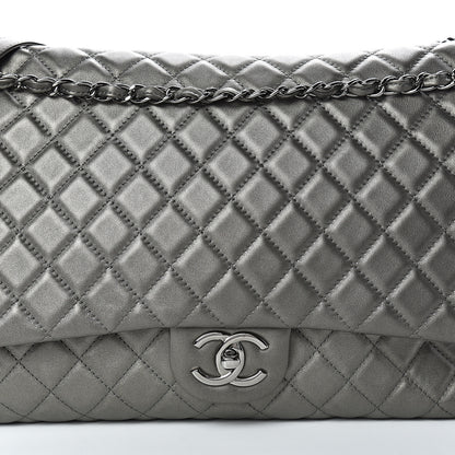 Chanel Metallic Calfskin Quilted XXL Travel Flap Bag Dark Silver 7 of 9