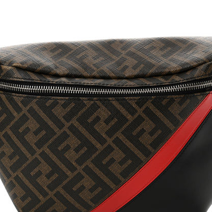 Fendi Glazed Fabric Vitello Liberty FF 1974 Diagonal Belt Bag Tobacco Rosso Black 8 of 13