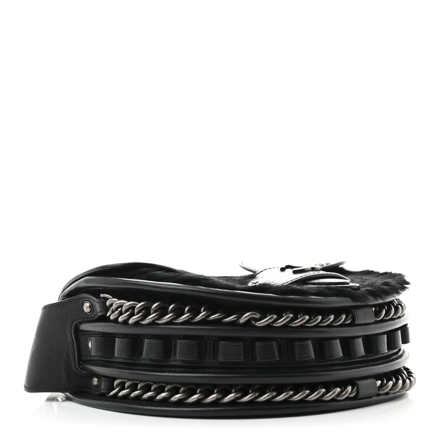 Pony Hair Calfskin Quilted Dallas Studded Saddle Bag Black Black
