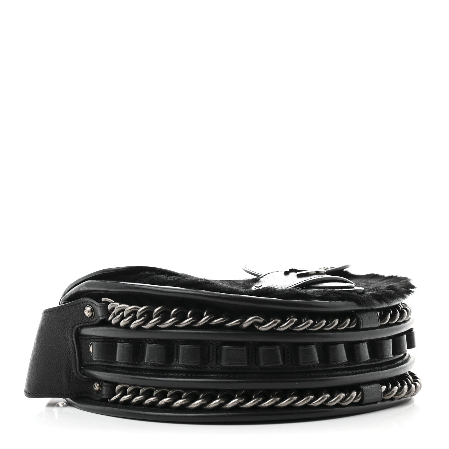 Chanel Pony Hair Calfskin Quilted Dallas Studded Saddle Bag Black Black 4 of 12