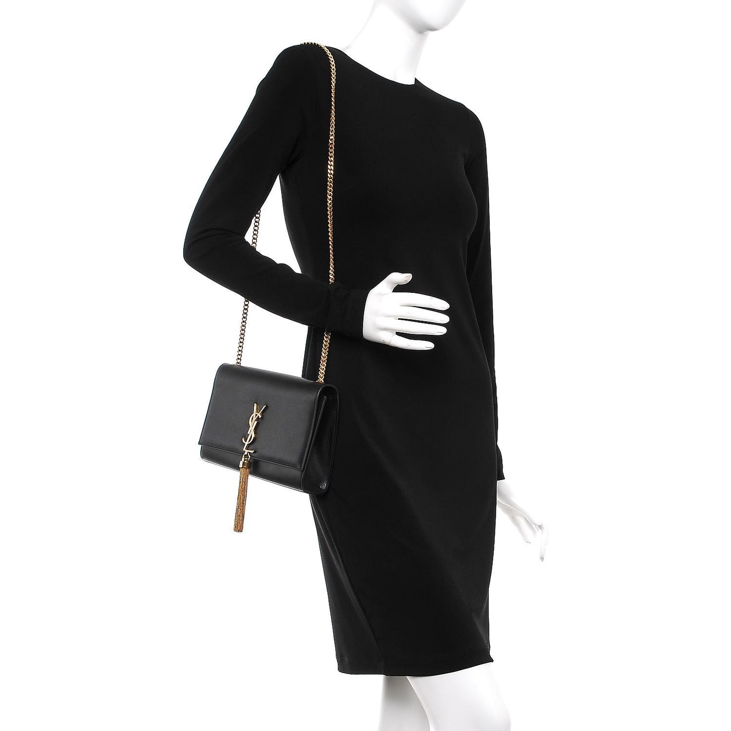 Smooth Calfskin Medium Classic Monogram Kate Tassel Satchel Black