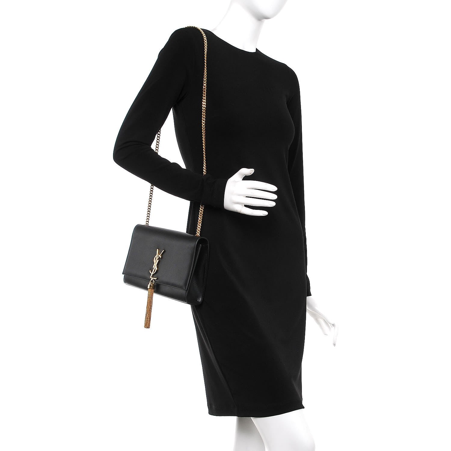 Saint Laurent Smooth Calfskin Medium Classic Monogram Kate Tassel Satchel Black 2 of 11
