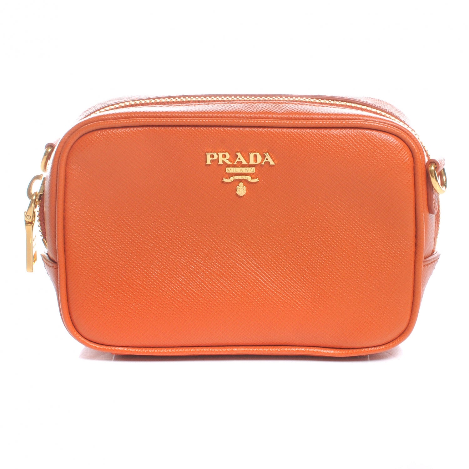Prada Saffiano Mini Zip Crossbody Bag Papaya 1 of 8