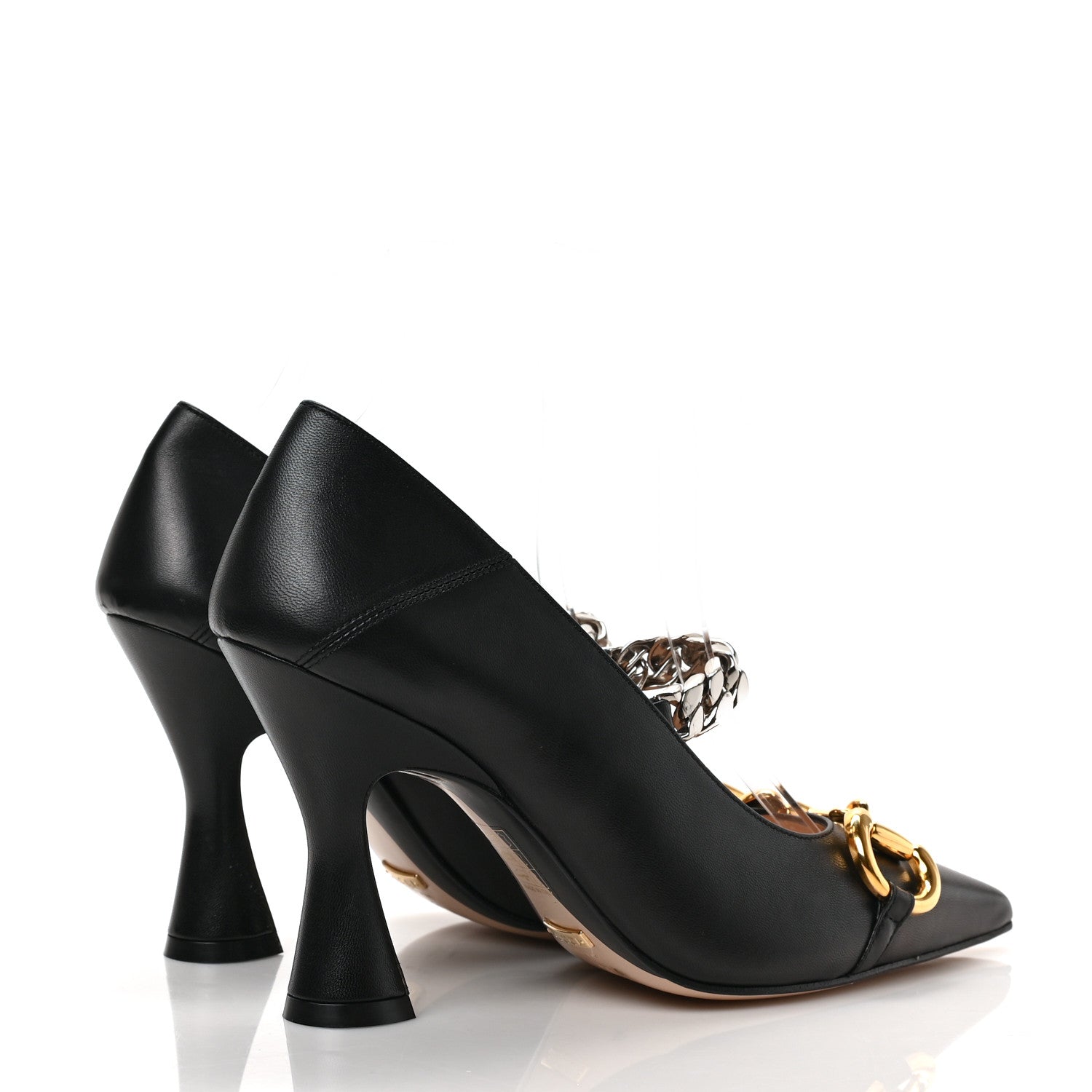 Gucci Malaga Kid Deva Horsebit Chain Embellished Pumps 36 Black 4 of 8