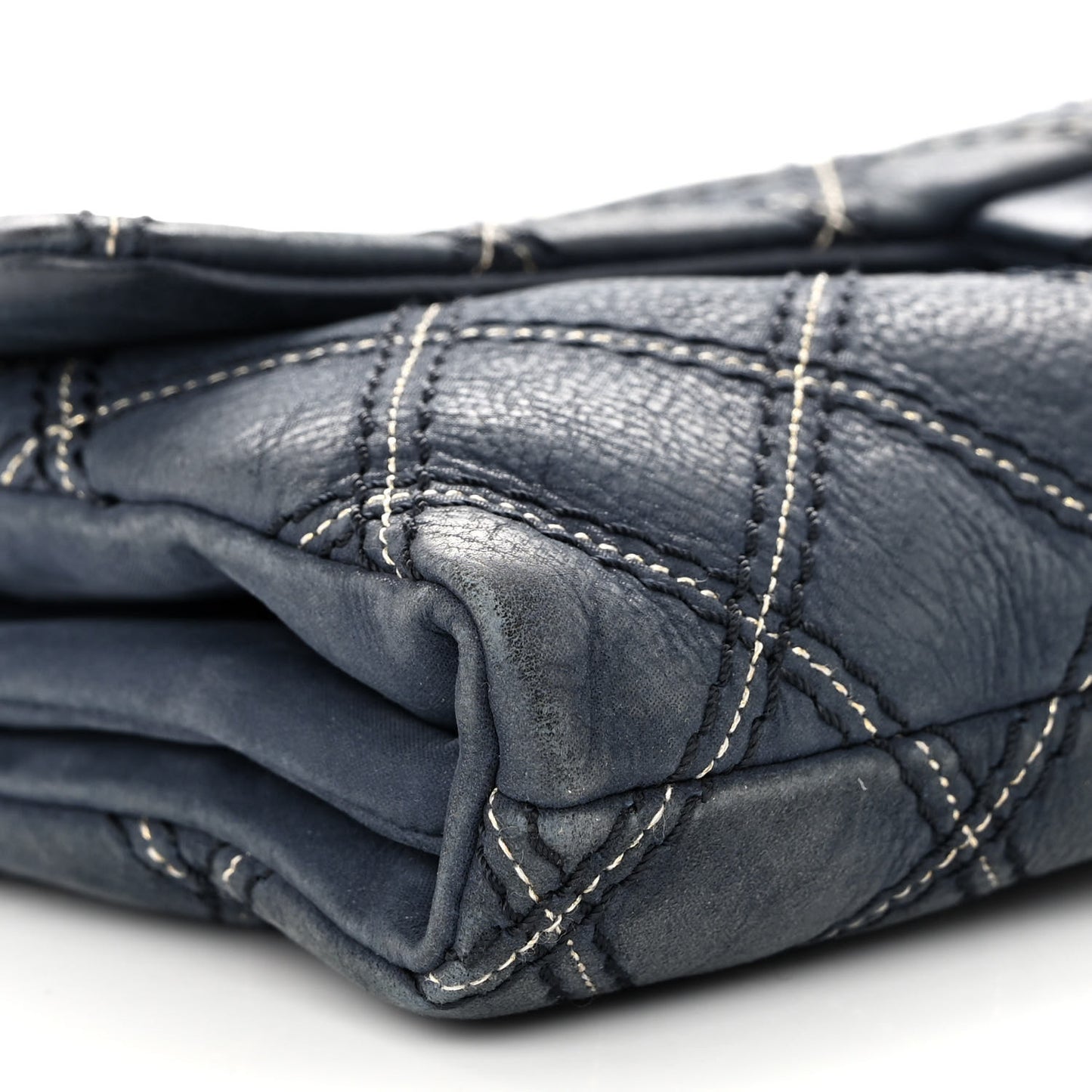 Iridescent Calfskin Triple Stitched Medium Flap Navy