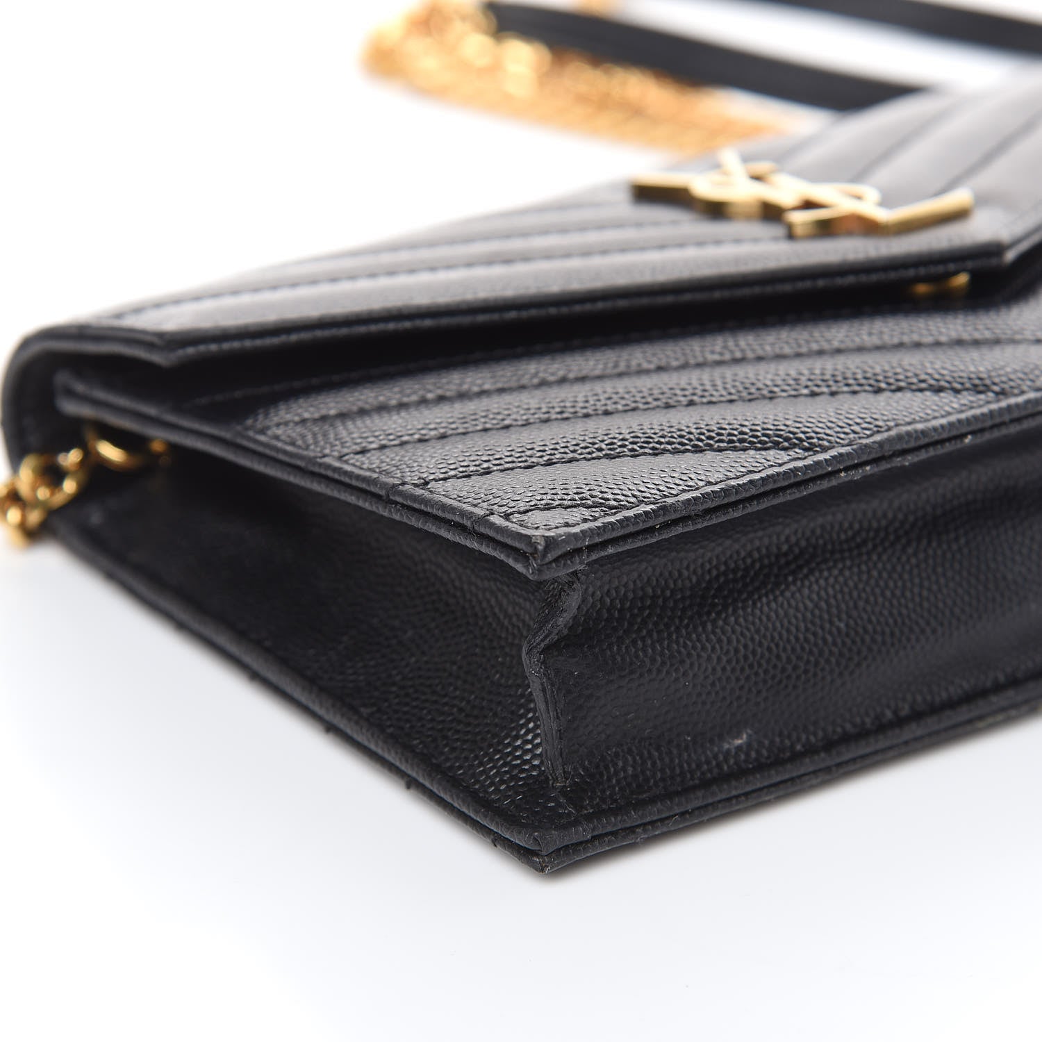 Saint Laurent Grain De Poudre Matelasse Chevron Monogram Envelope Chain Wallet Black 7 of 20