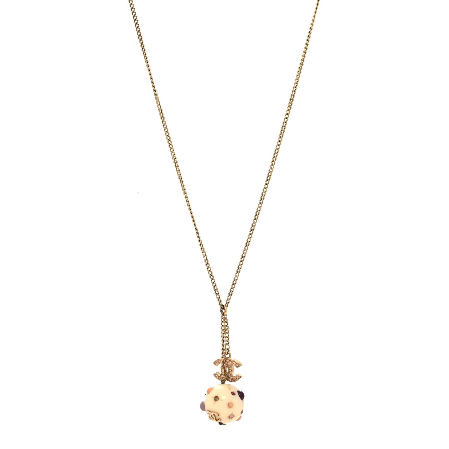 Chanel Resin Crystal CC Orb Necklace White 1 of 6