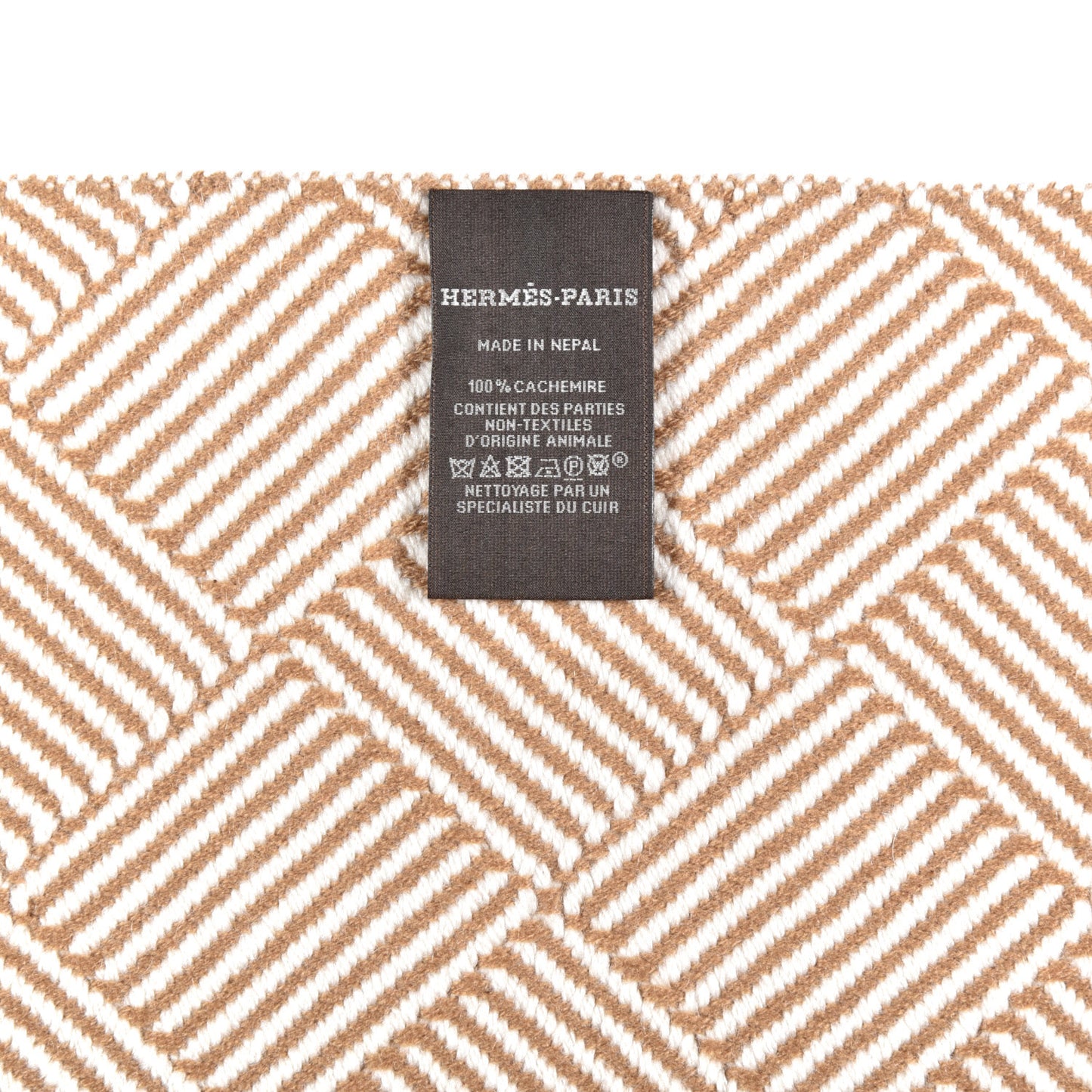 Cashmere Tile Weave Muffler Camel Ecru