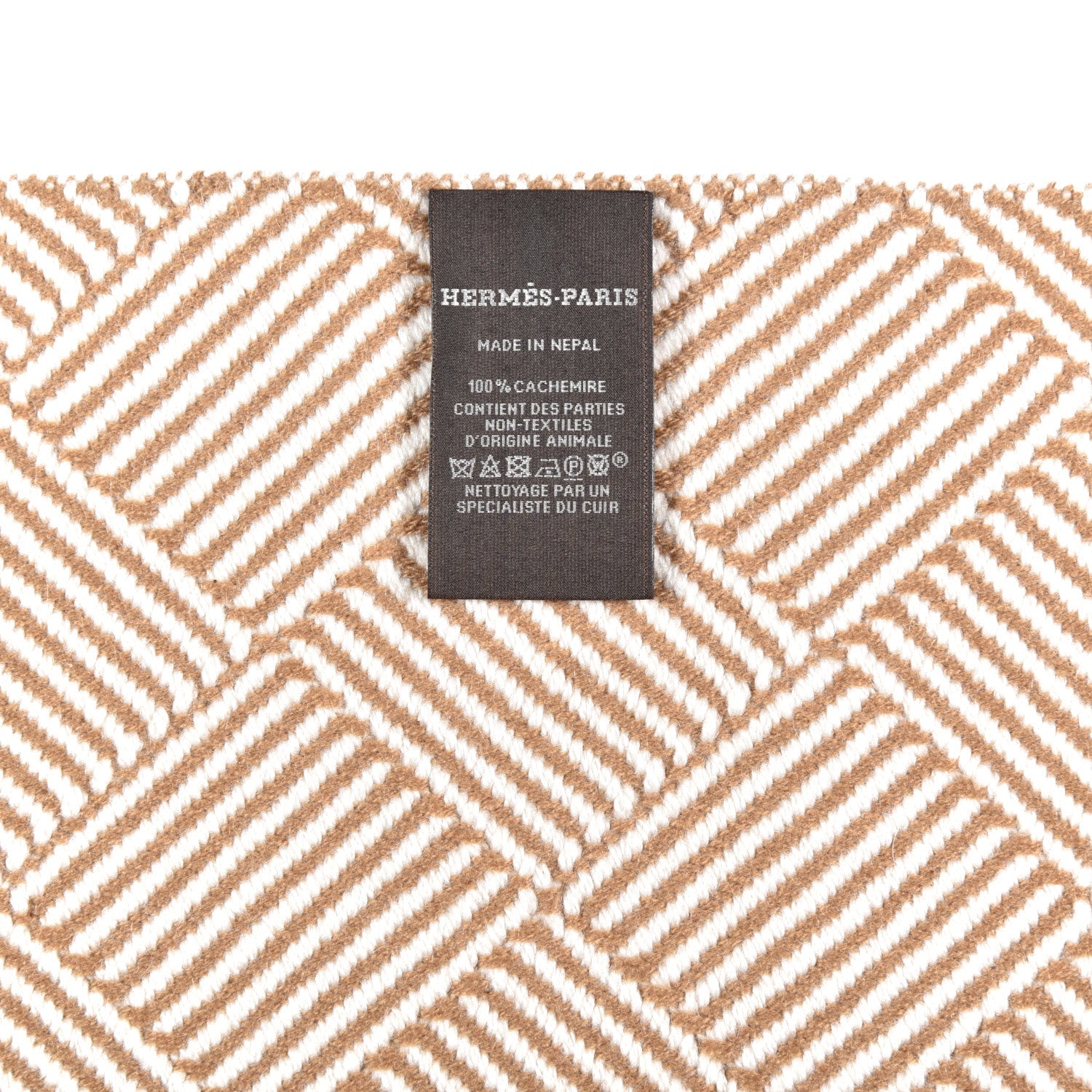 Hermes Cashmere Tile Weave Muffler Camel Ecru 5 of 5