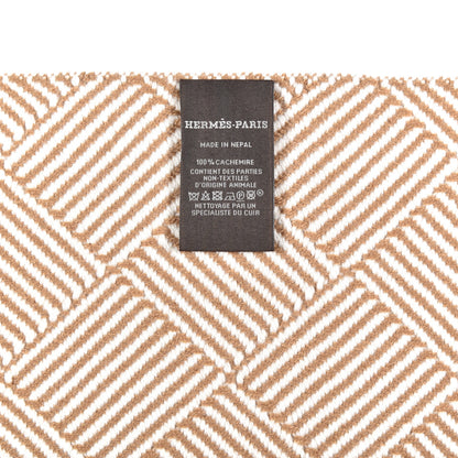 Hermes Cashmere Tile Weave Muffler Camel Ecru 5 of 5