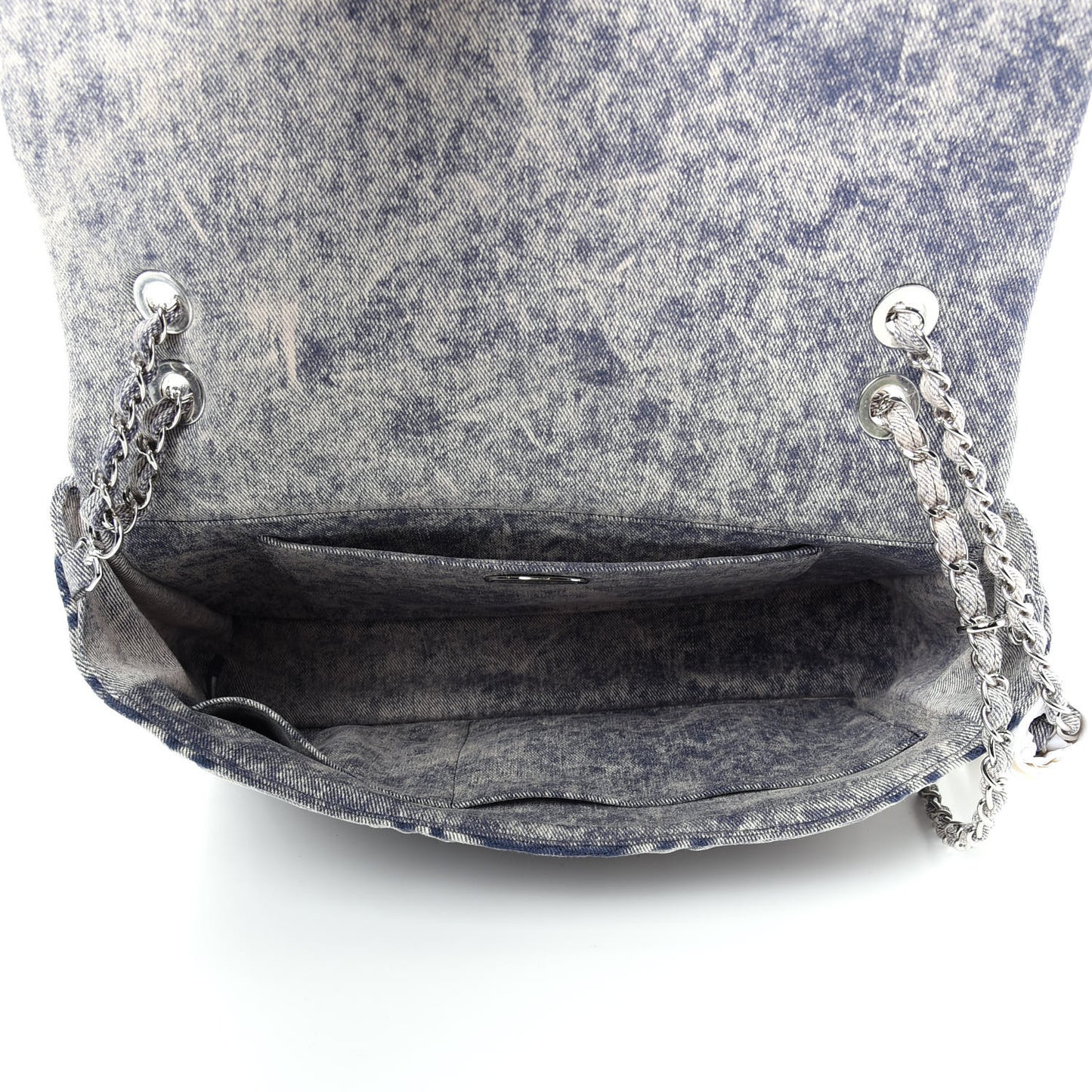 Denim Embossed CC Logo Print Jumbo Single Flap Blue