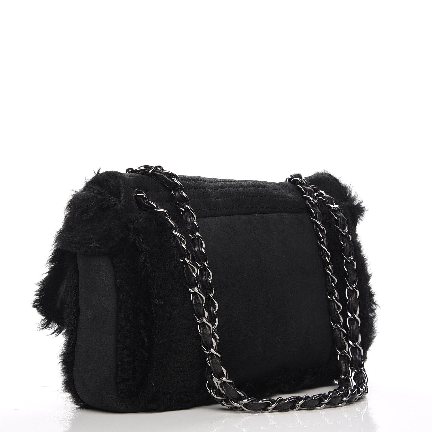 Chanel Suede Shearling Quilted Flap Black 3 of 7