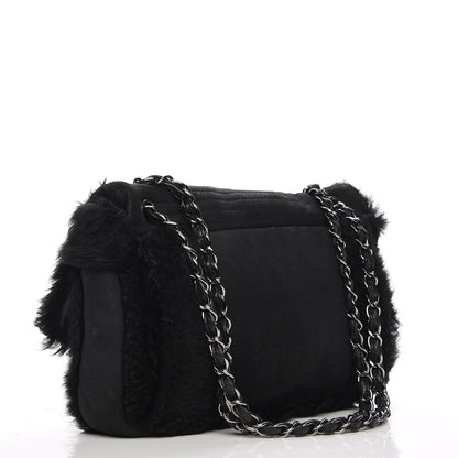 Chanel Suede Shearling Quilted Flap Black 3 of 7