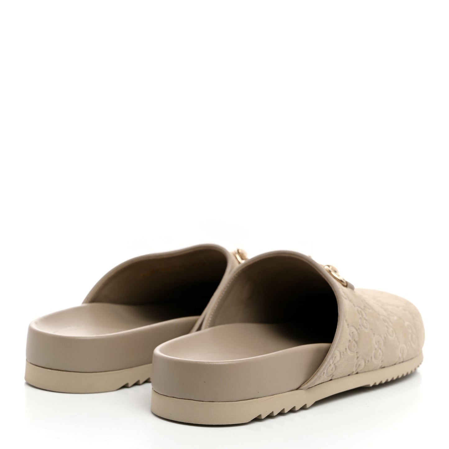 Suede Guccissima Womens Horsebit Slippers 40 Oatmeal