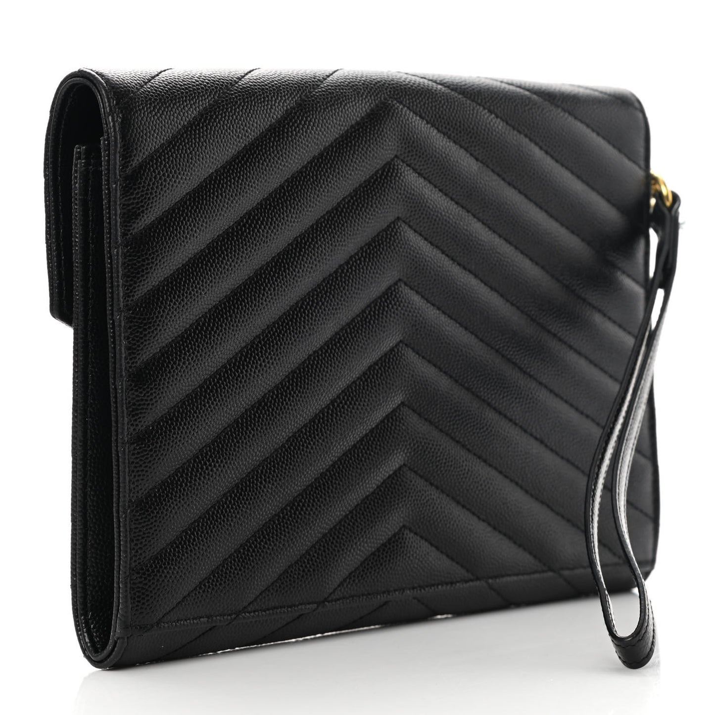 Grain De Poudre Matelasse Chevron Monogram Envelope Clutch Black