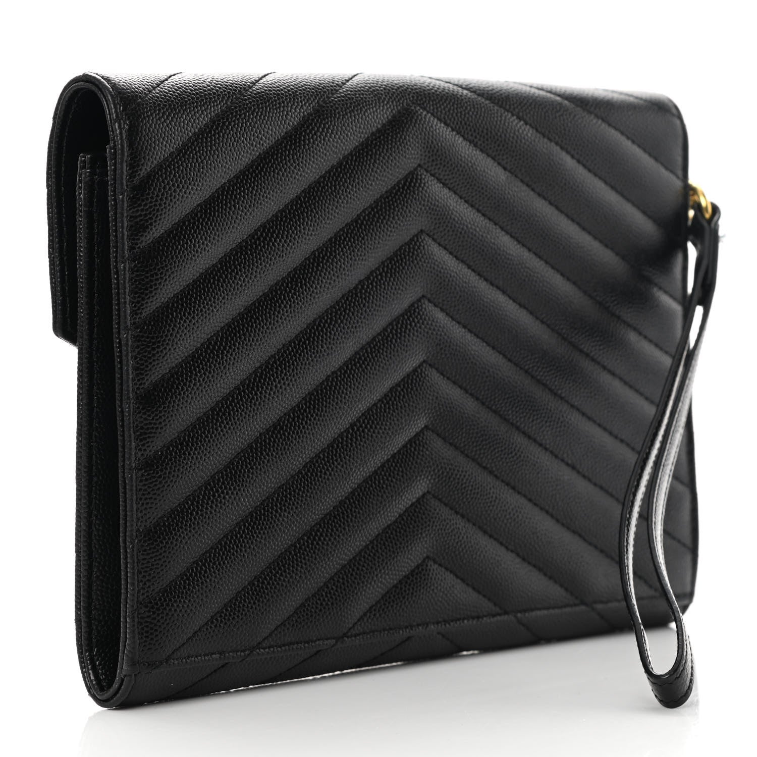 Saint Laurent Grain De Poudre Matelasse Chevron Monogram Envelope Clutch Black 4 of 10