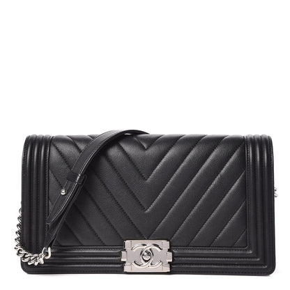 Chanel Calfskin Chevron Quilted Boy Convertible Clutch Flap Black 1 of 21