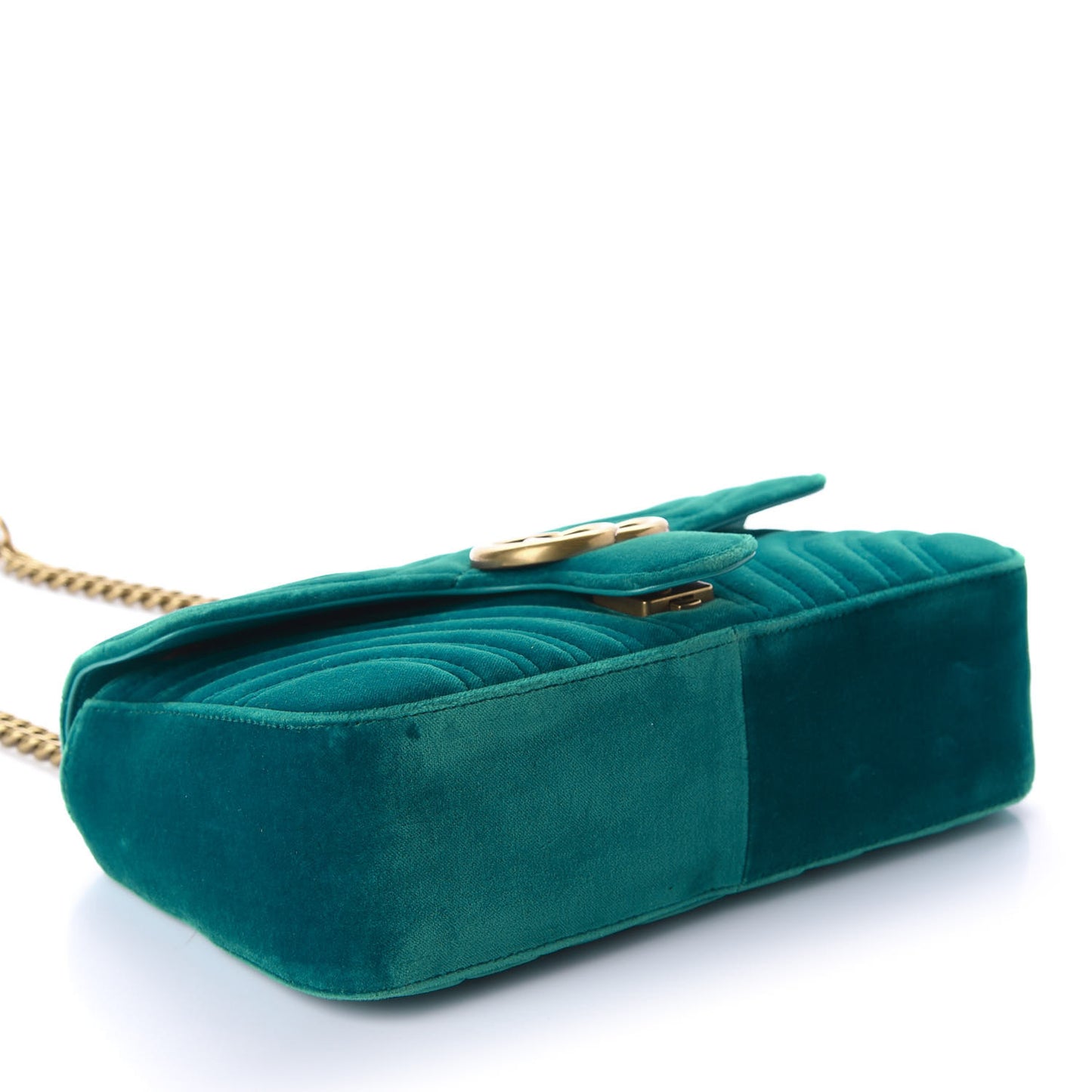 Velvet Matelasse Small GG Marmont Shoulder Bag Pavone Cyan