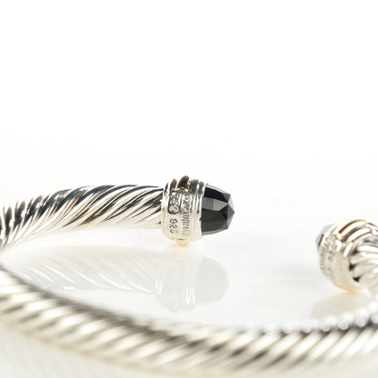 David Yurman Sterling Silver 18K Yellow Gold Black Onyx 7mm Cable Classics Bracelet 4 of 7