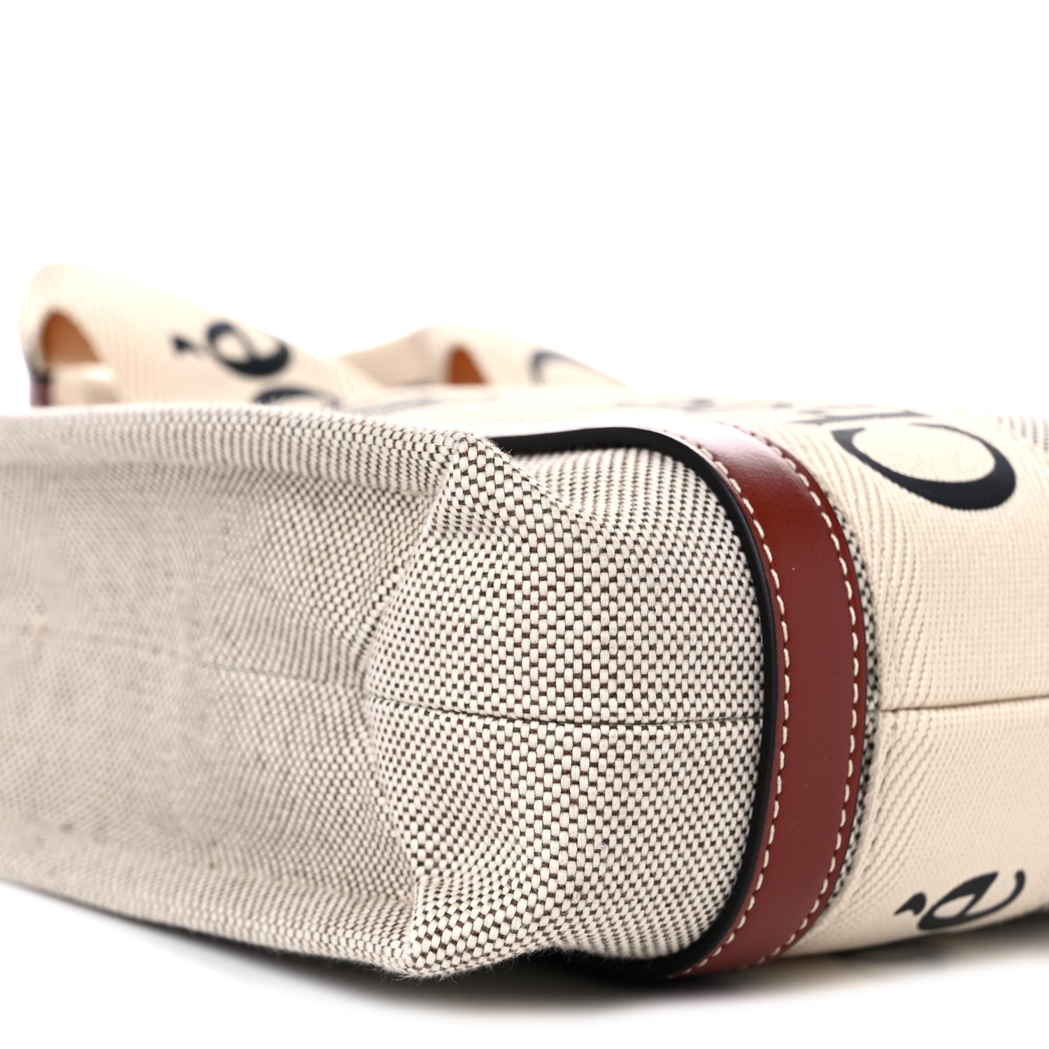 Chloe Cotton Calfskin Small Woody Ribbon Tote With Strap White Brown 14 of 20